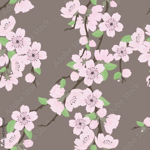 Tapety Piękny wektorowy bezszwowy wzór z Sakura kwiatami i liśćmi