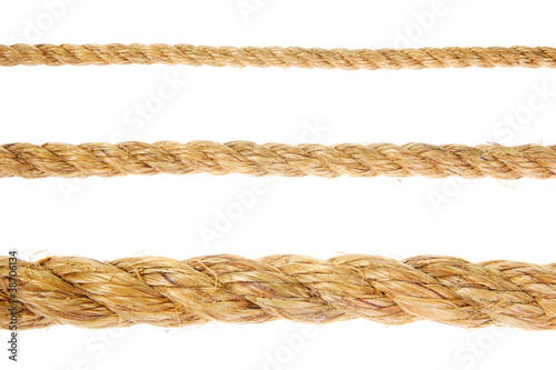 Different size ropes on white background