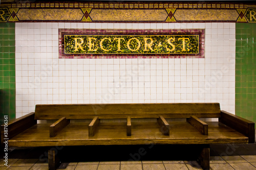 Retro NYC Rector Street Subway Station Bench © littleny