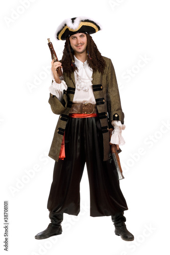 man in a pirate costume with pistols