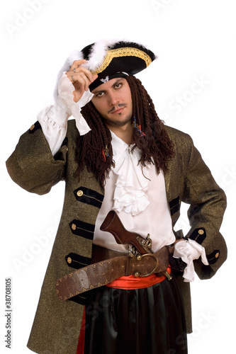 Portrait of young man in a pirate costume