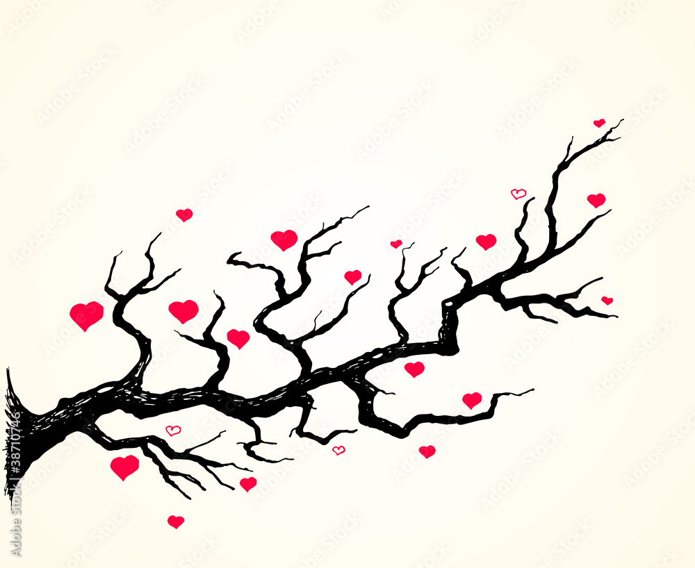 Fototapeta Cherry Blossom and Hearts Illustration