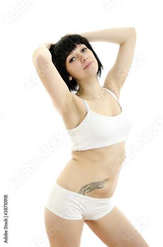 Fitness woman portrait. Isolated on white background.