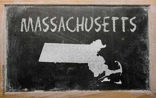 outline map of us state of massachusetts on blackboard photo