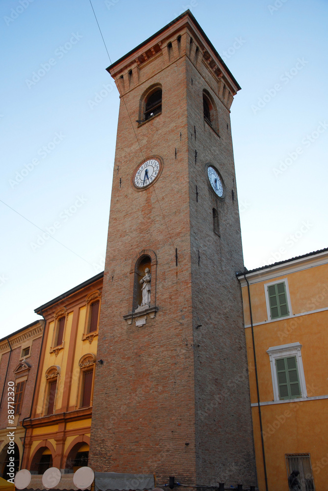Italy, Bagnacavallo village clock tower
