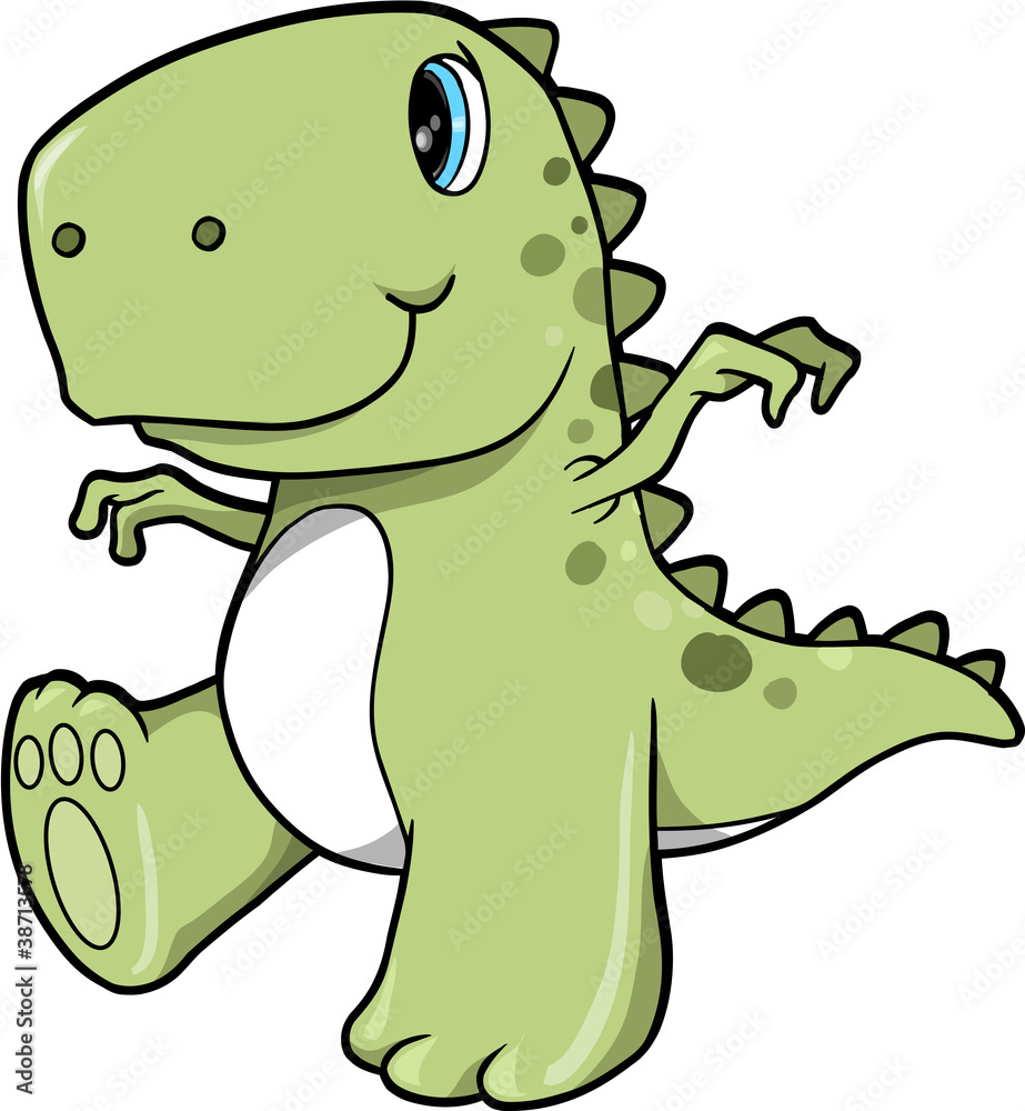 Obraz premium Cute Green Dinosaur T-Rex Vector Illustration Art