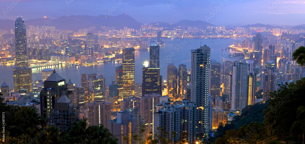 Fototapeta premium Hong Kong panorama from Victoria Peak at sunrise
