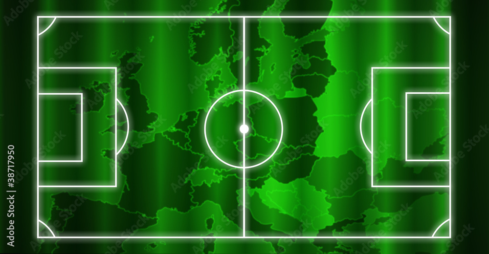 Obraz premium soccer field with white lines europe green map background