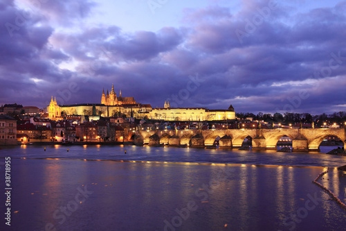 View on Prague gothic Castle with Charles Bridge in the Night