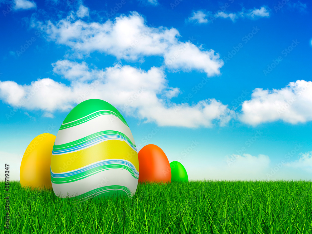 Easter eggs on beautiful nature background