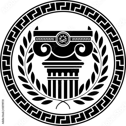 hellenic column and laurel wreath