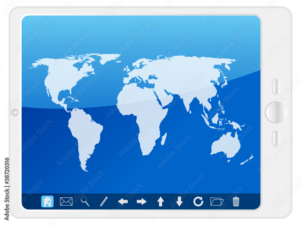Pc tablet with world map Pc tablet with world map
