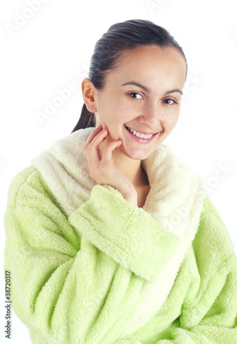 Young happy women after bathing, isolated on white photo