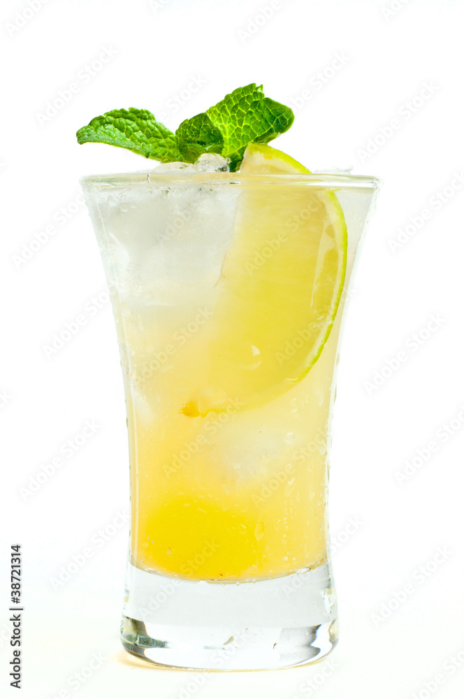 shot with lime and mint isolated on white shot with lime and mint isolated on white