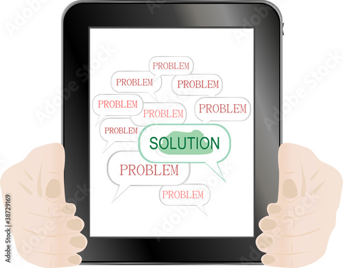 The word SOLUTIONS in tablet pc