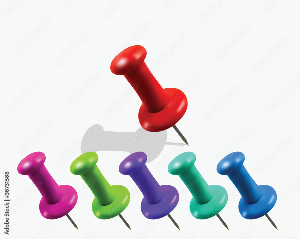 Push Pins Collection Isolated on White Push Pins Collection Isolated on White