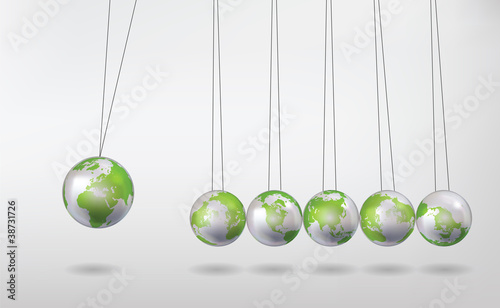 Newton's Cradle with Earth Globes