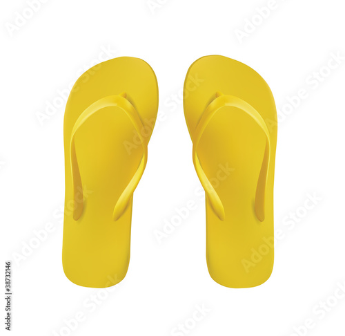 Yellow Pair of Flip Flops Isolated On White