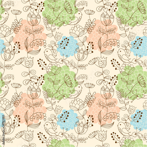 Pattern with birds and flowers