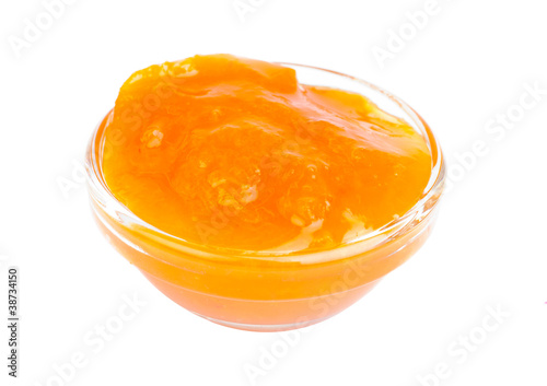 apricots jam  in  glass  isolation on  white