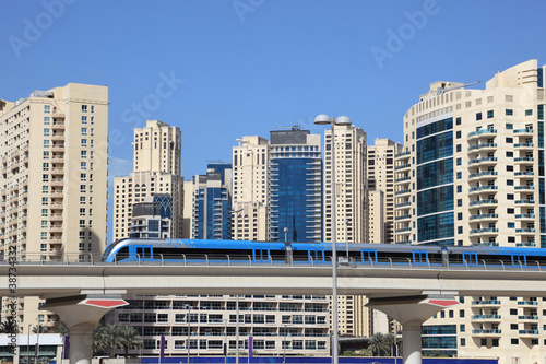 Photography Metro train downtown in Dubai, United Arab Emirates