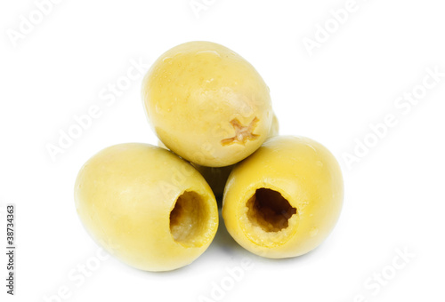 Some  pitted olives isolated on the white background