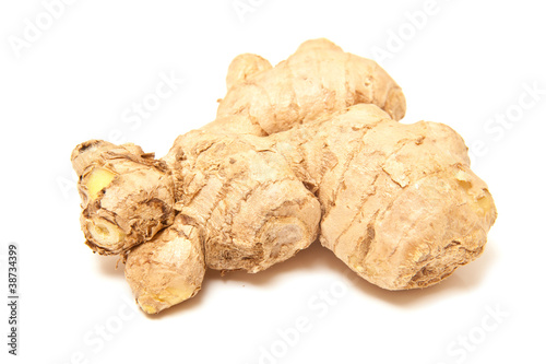 Ginger root isolated on a white studio background.