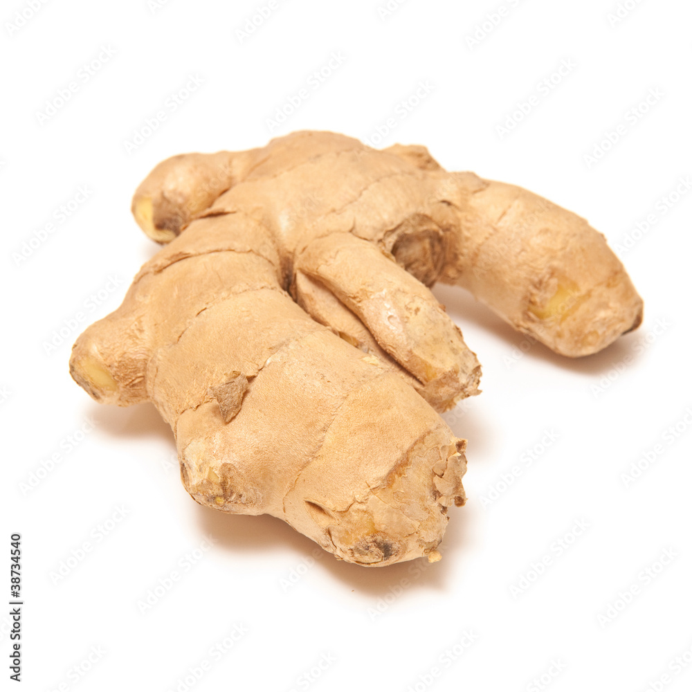 Ginger root isolated on a white studio background.