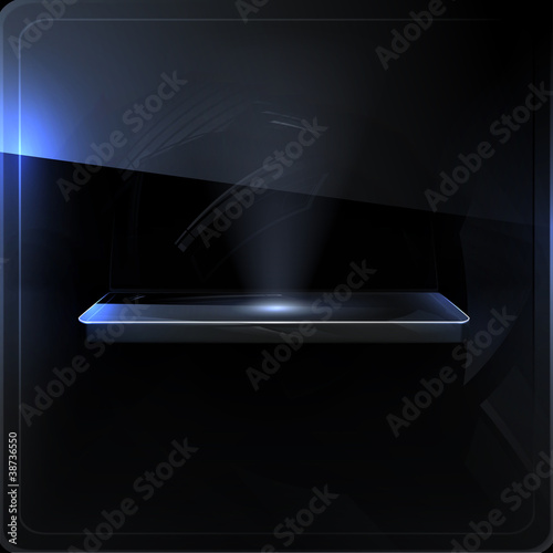 Empty shelf, black screen