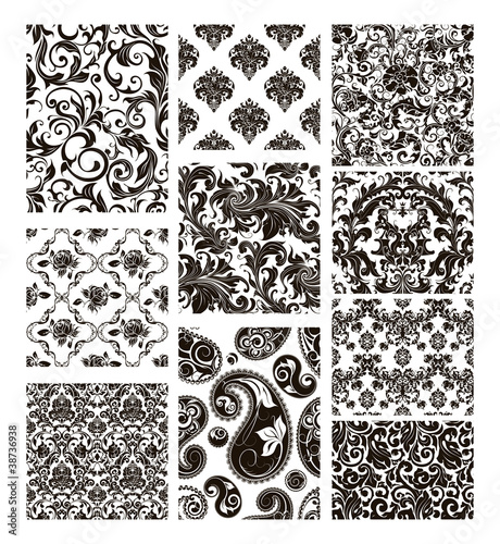 Set of ten patterns, black silhouettes