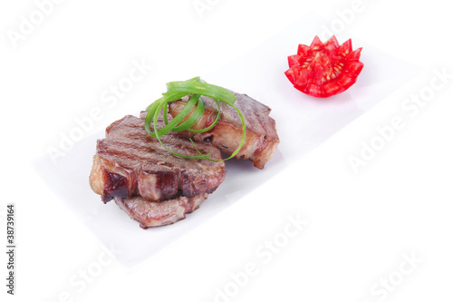 roasted beef meat strips on white