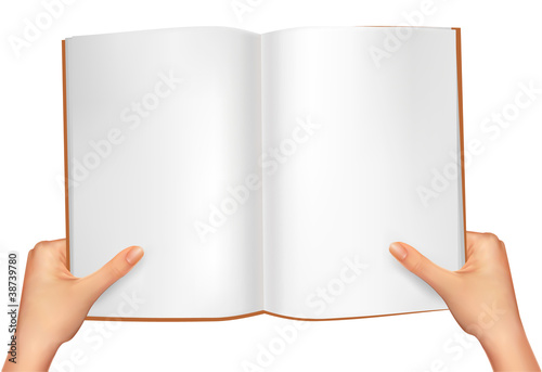 Hands holding open book. Vector illustration