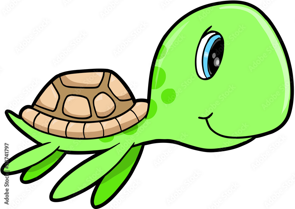 Fototapeta premium Cute Happy Summer Sea Turtle Animal Vector Illustration