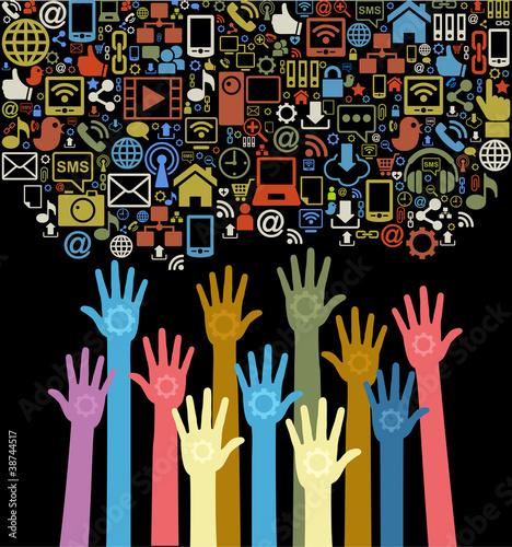 hands of the people with social media icons