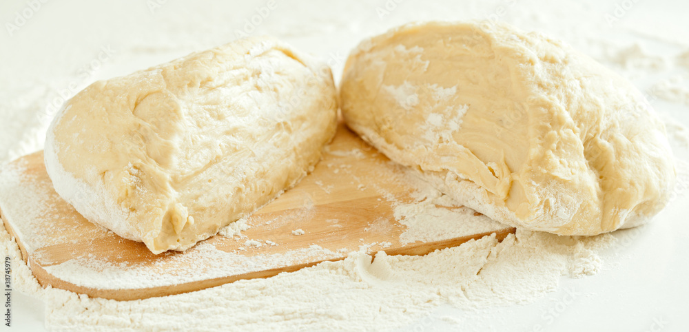 Sliced dough on the breadboard