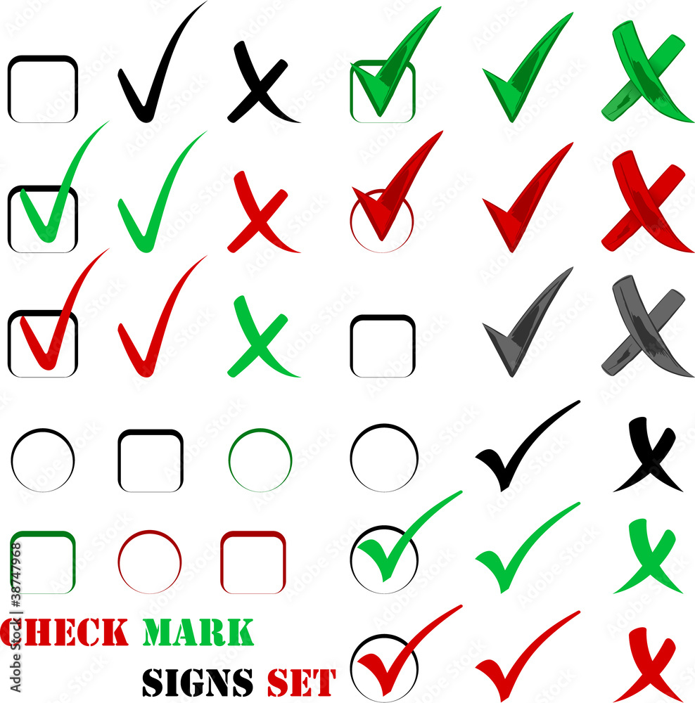Check sign and tick sign set isolated on white Check sign and tick sign set isolated on white