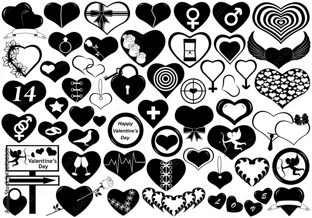 Fototapeta premium Different hearts isolated on white