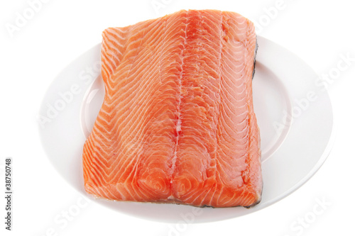 salmon fillet on white plate