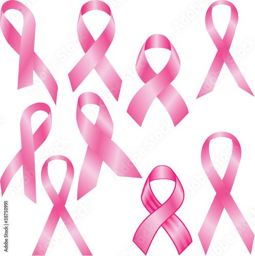 Set of pink breast cancer ribbons vector