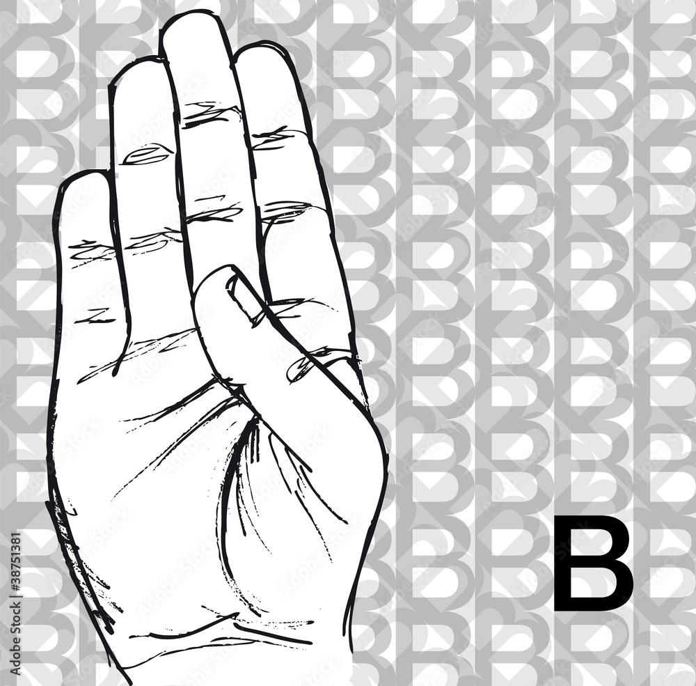 Sketch of Sign Language Hand Gestures, Letter B. Stock Vector Adobe Stock