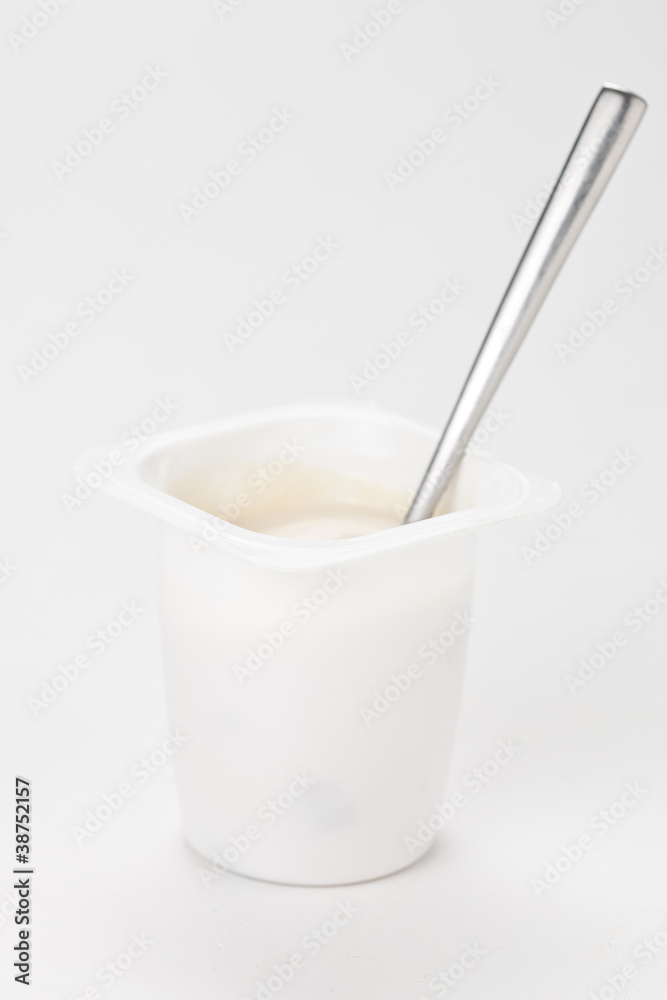 yogurt in plastic box container over white background yogurt in plastic box container over white background
