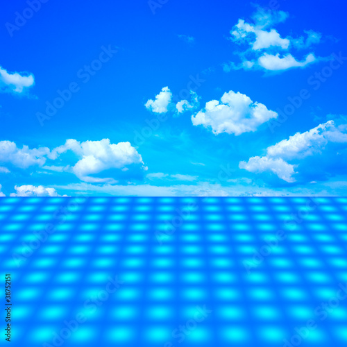 empty blue platform and blue sky and cluds to design