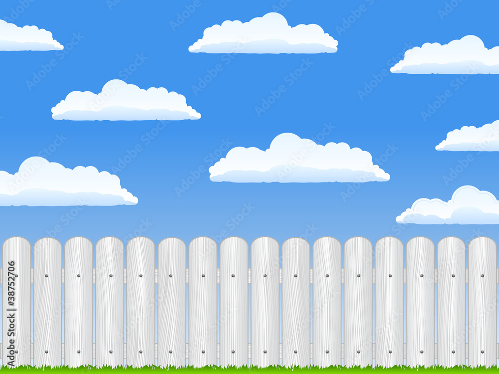 Wooden fence and blue sky with clouds Wooden fence and blue sky with clouds