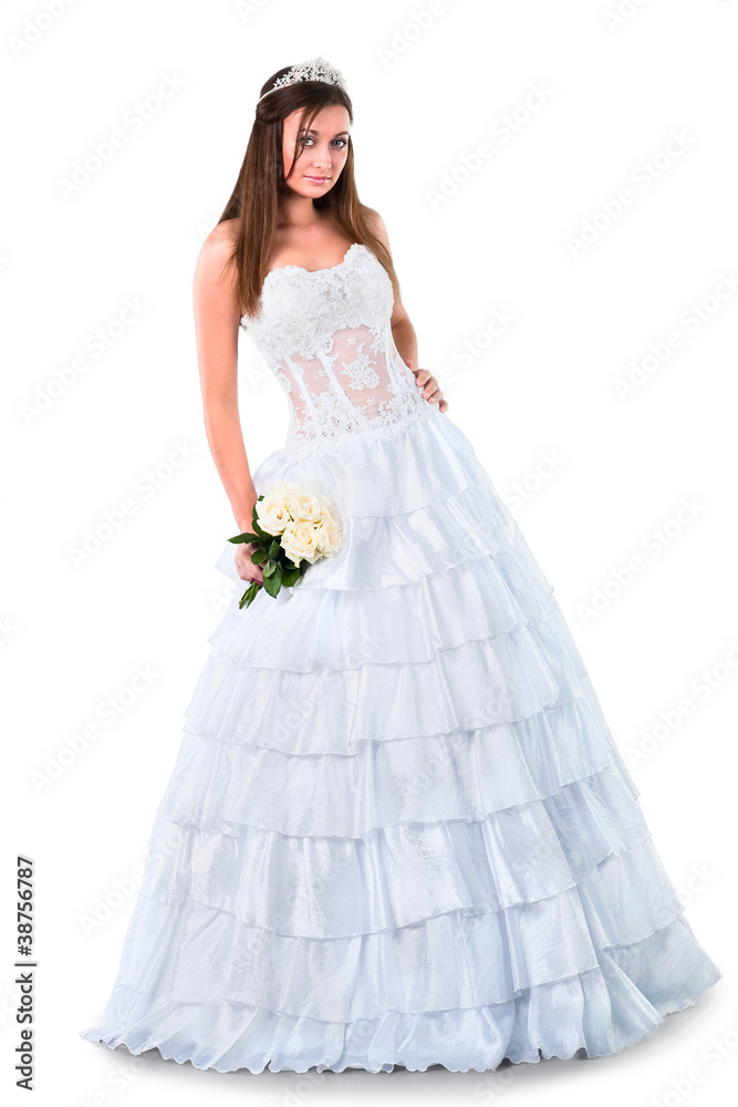 young bride with flowers isolated on white young bride with flowers isolated on white