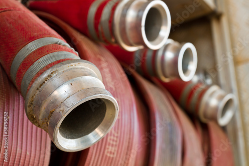 Fire hoses on a fire truck