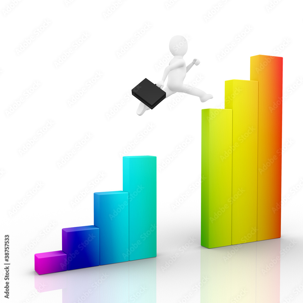 Man overcoming obstacle on chart Man overcoming obstacle on chart