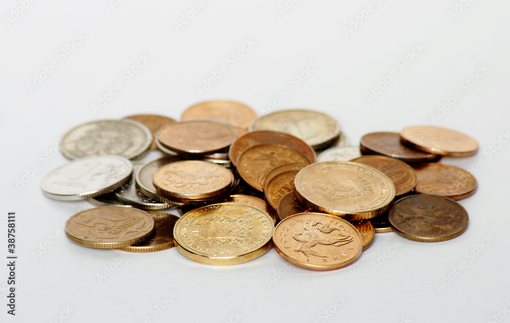 Money Russian coins on white background Money Russian coins on white background