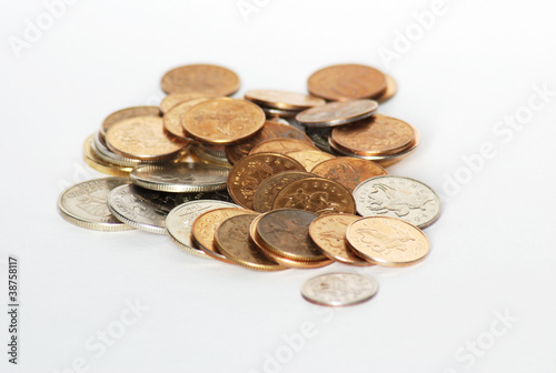 Coins money on white background