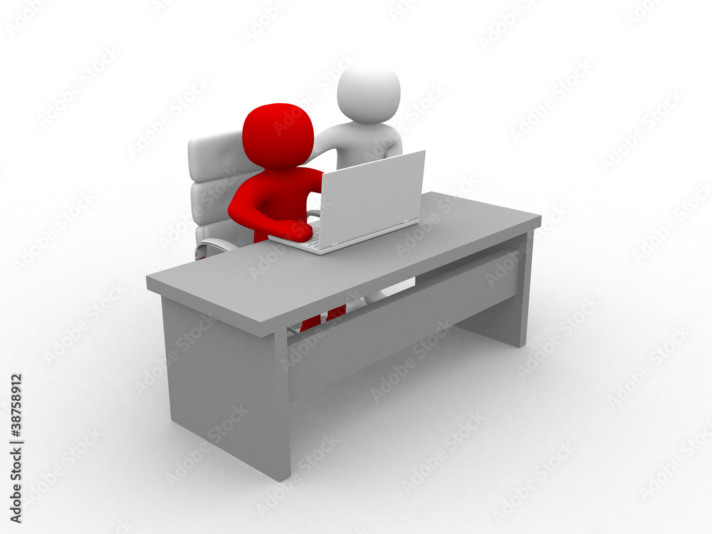 3d people and a laptop at a office. Business partners 3d people and a laptop at a office. Business partners