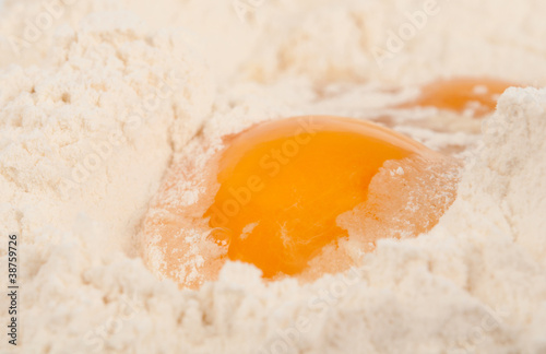 eggs in the flour